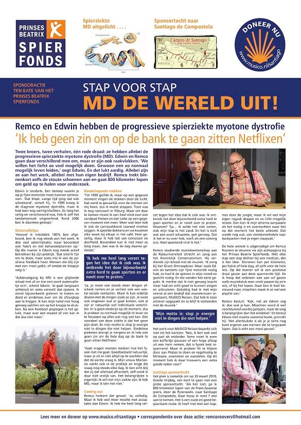 Eind december 2017 zit er een speciale bijlage over mijn sponsoractie bij onze MUSICO-brochure. Ik ben ontzettend benieuwd wat voor reacties het gaat opleveren en of mensen inderdaad gaan doneren.